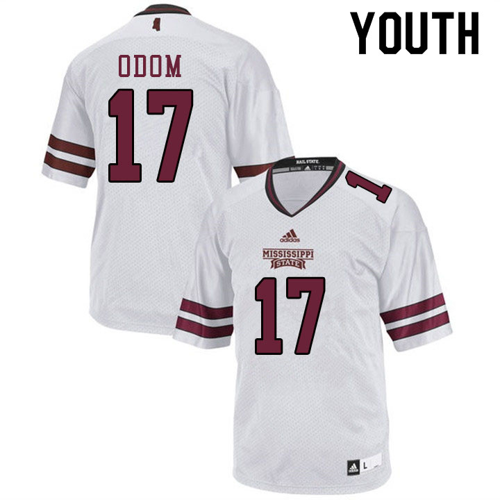 Youth #17 Aaron Odom Mississippi State Bulldogs College Football Jerseys Sale-White - Click Image to Close